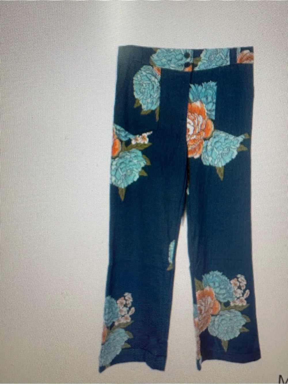 LuLaRoe Navy Floral Boot-Cut Pants with Turquoise & Coral Flowers